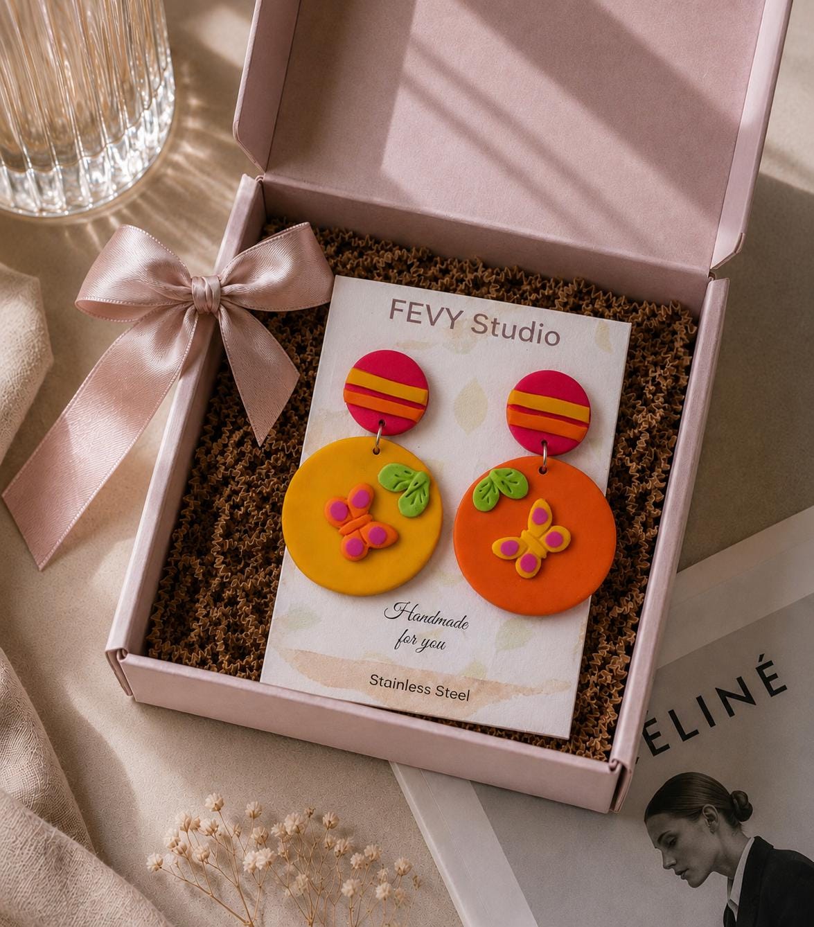 Handmade Butterfly Polymer Clay Statement Earrings | Lightweight Summer Jewelry