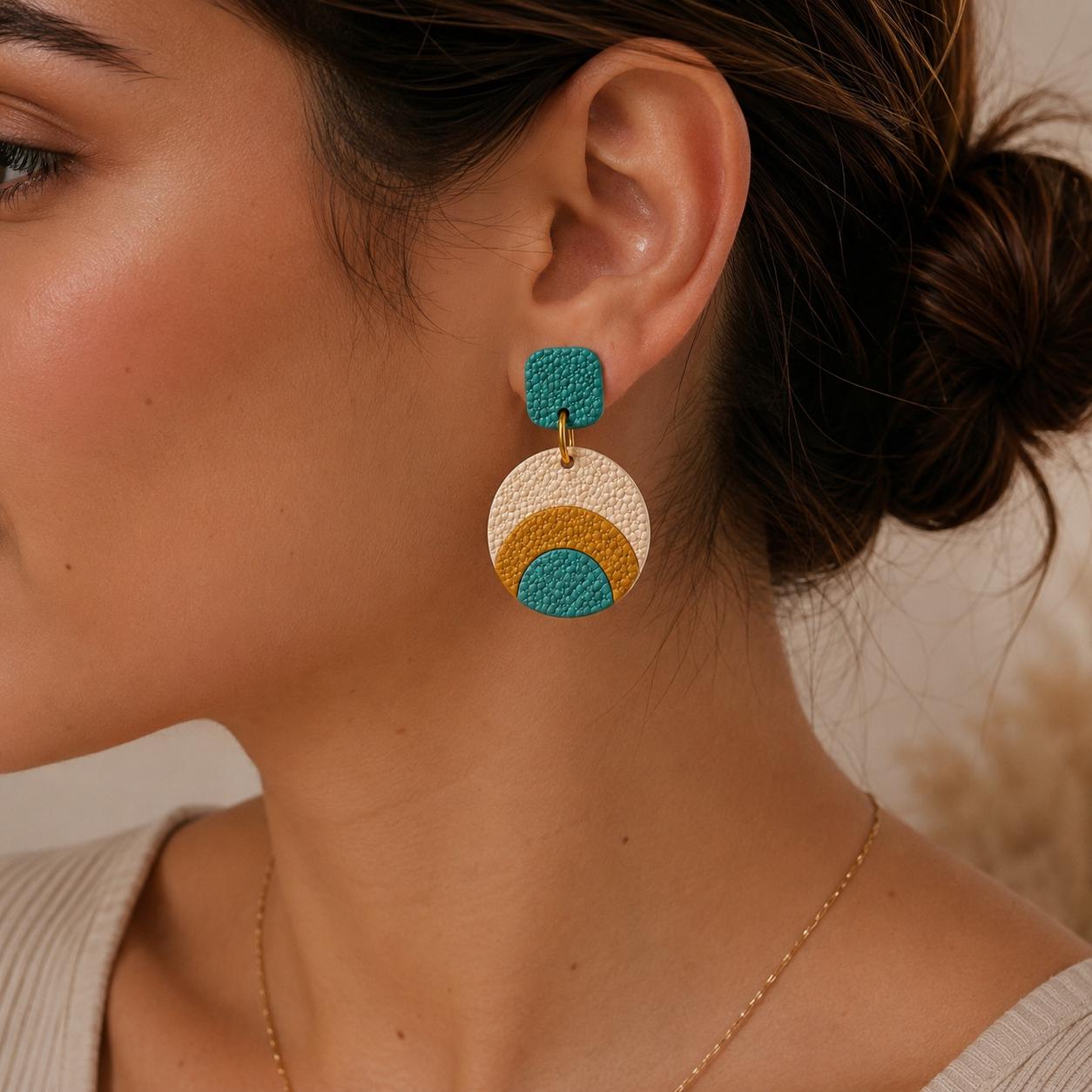 Turquoise Geometric Polymer Clay Earrings | Modern Textured Dangle Statement Jewelry