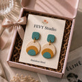 Turquoise Geometric Polymer Clay Earrings | Modern Textured Dangle Statement Jewelry