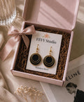 Black Layered Circle Earrings, Boho Polymer Clay Dangle Jewelry, Lightweight Statement Accessory
