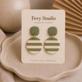 Sage Green Striped Textured Polymer Clay Dangle Earrings, Boho Lightweight Handmade Jewelry