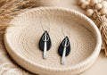 Black Teardrop Polymer Clay Earrings, Modern Silver Hoop Minimalist Jewelry