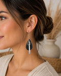 Black Teardrop Earrings, Silver Hoop Earrings, Polymer Clay Statement Jewelry, Minimalist Modern Earrings, Lightweight Gift for Her