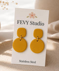 Mustard Yellow Polymer Clay Earrings | Minimalist Geometric Dangle Earrings | Lightweight Stainless Steel Earrings | Gift for Her
