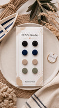 Neutral Polymer Clay Stud Earrings Set, Navy Black Beige Sage
