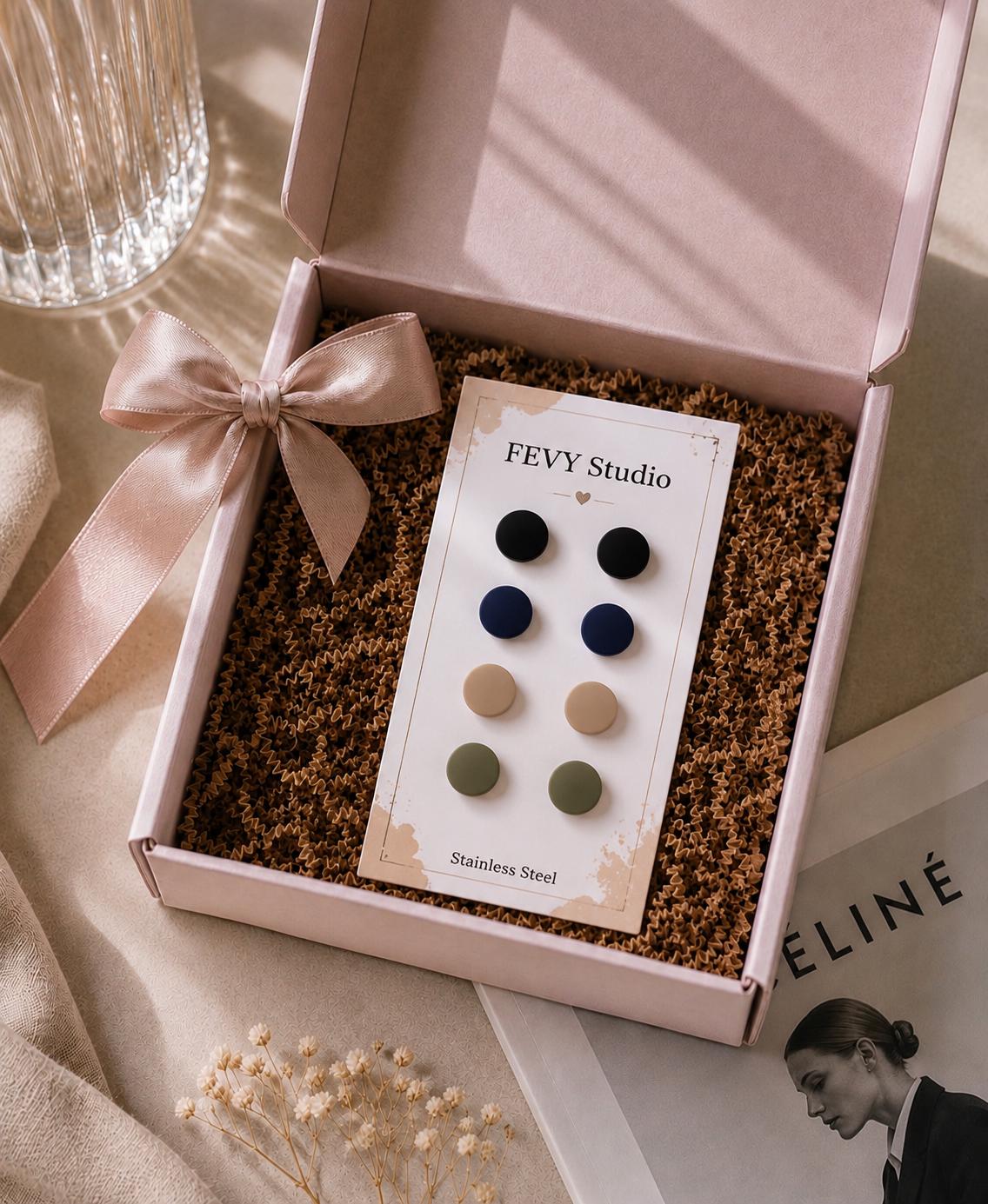 Polymer Clay Stud Earrings Set, Neutral Tones, Hypoallergenic Stainless Steel Posts