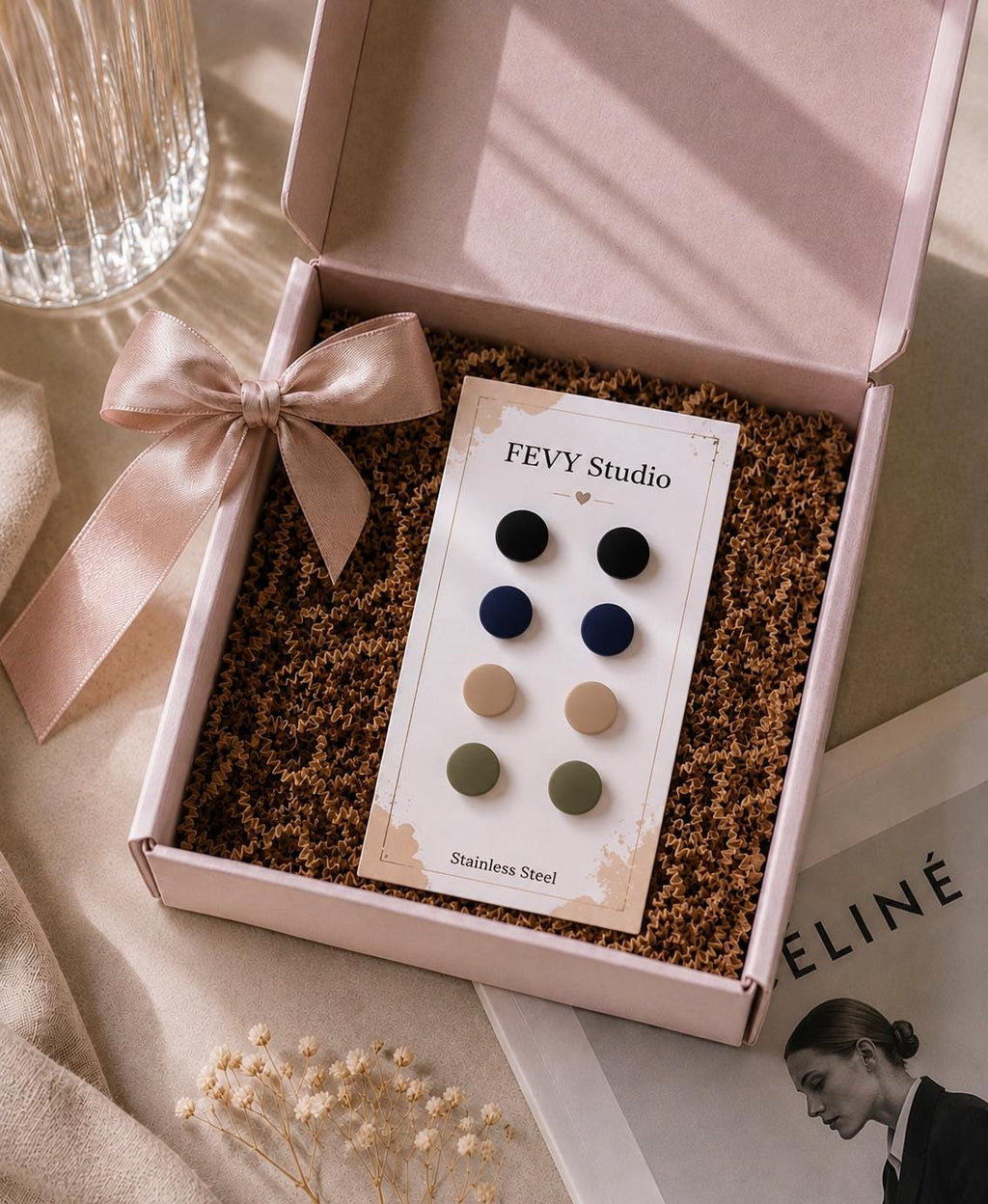 Neutral Polymer Clay Stud Earrings Set, Navy Black Beige Sage