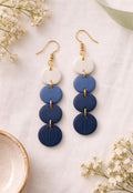 Navy Blue Disc Earrings | Lightweight Dangle, Gold Stainless Steel Hooks