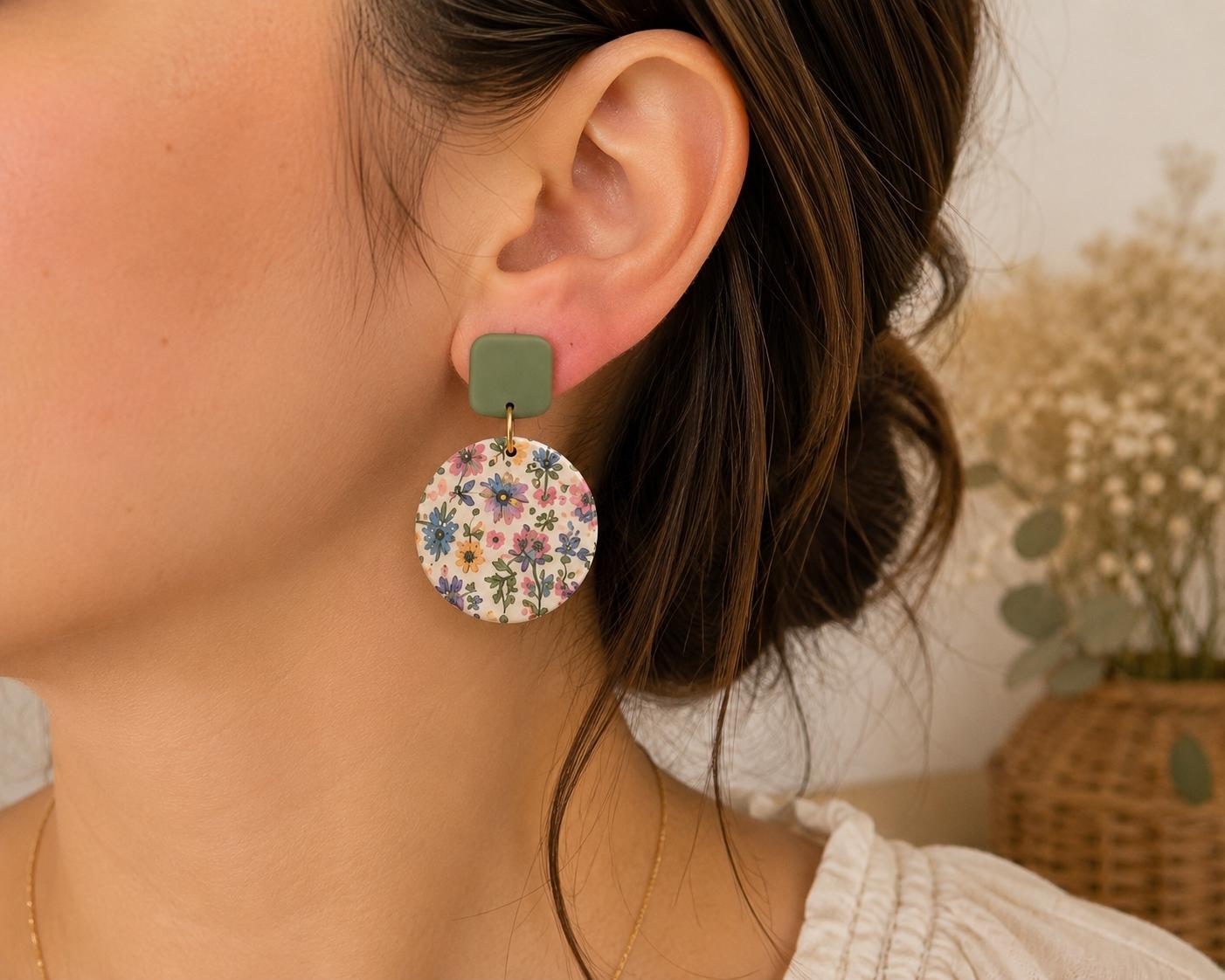 Handmade Polymer Clay Cottage Garden Earrings | Boho Floral Jewelry Collection