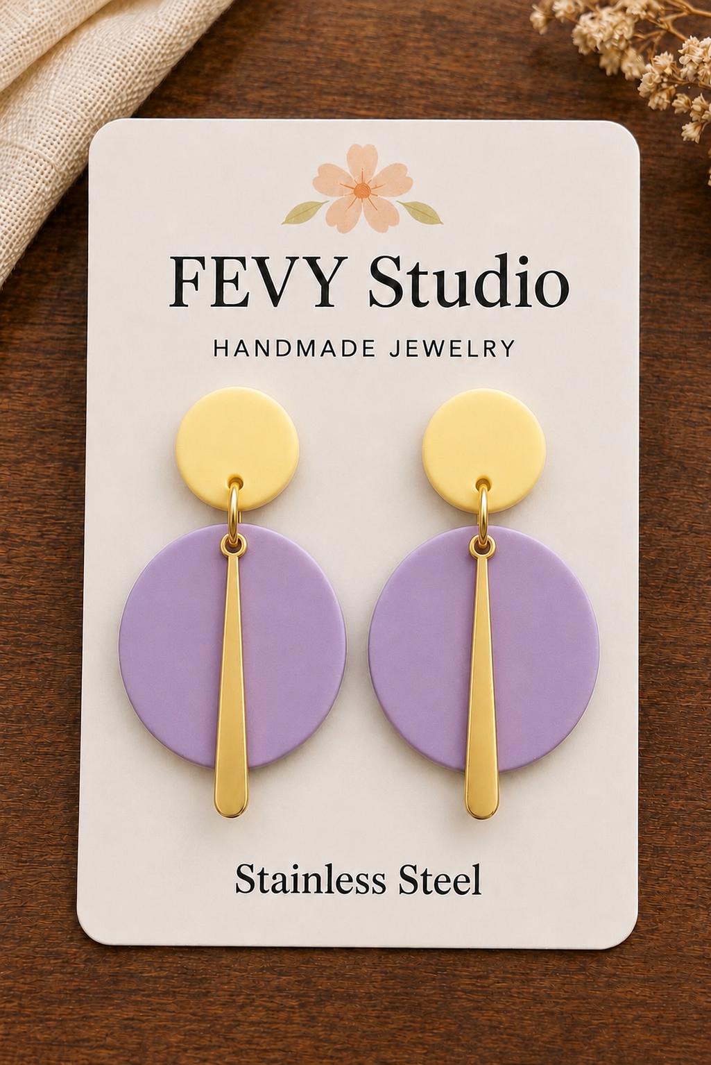 Butter Yellow Lilac Earrings | Pastel Polymer Clay Dangle Earrings | Lightweight Handmade Jewelry | Stainless Steel Gift for Her