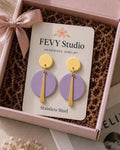 Butter Yellow Lilac Earrings | Pastel Polymer Clay Dangle Earrings | Lightweight Handmade Jewelry | Stainless Steel Gift for Her