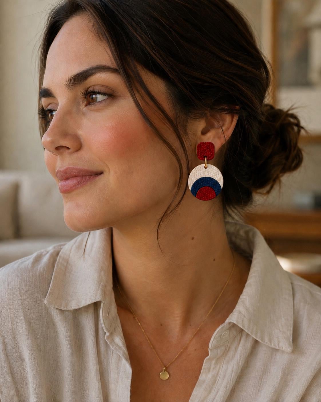 Textured Polymer Clay Statement Earrings | Red, White, Blue Coastal Dangle Jewelry