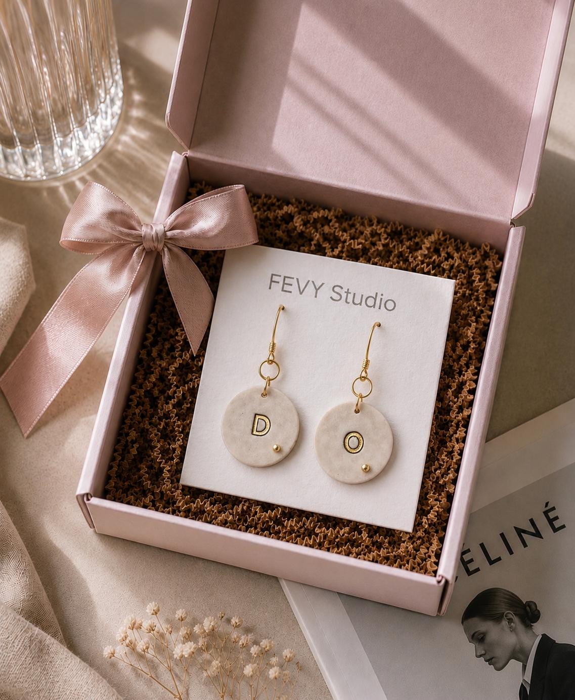 Personalized Initial Polymer Clay Earrings, Gold Letter Dangle Earrings, Minimalist Earrings, Stainless Steel 18K Gold Plated Hooks