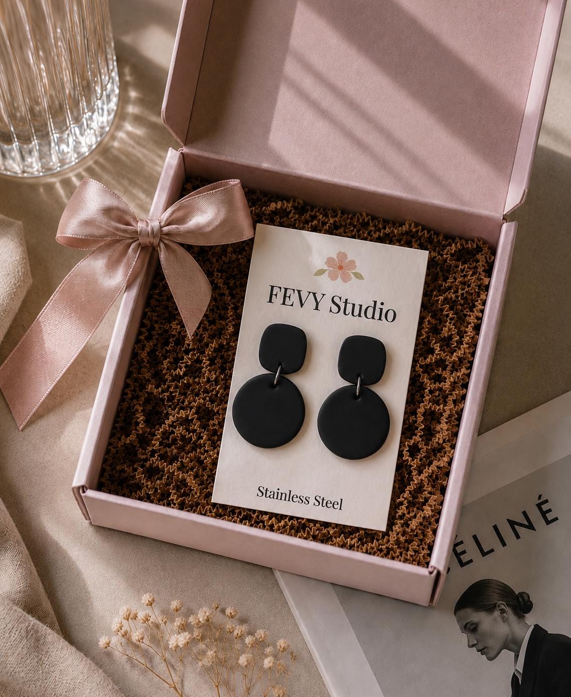 Black Polymer Clay Earrings | Minimalist Geometric Dangle Earrings | Lightweight Statement Jewelry