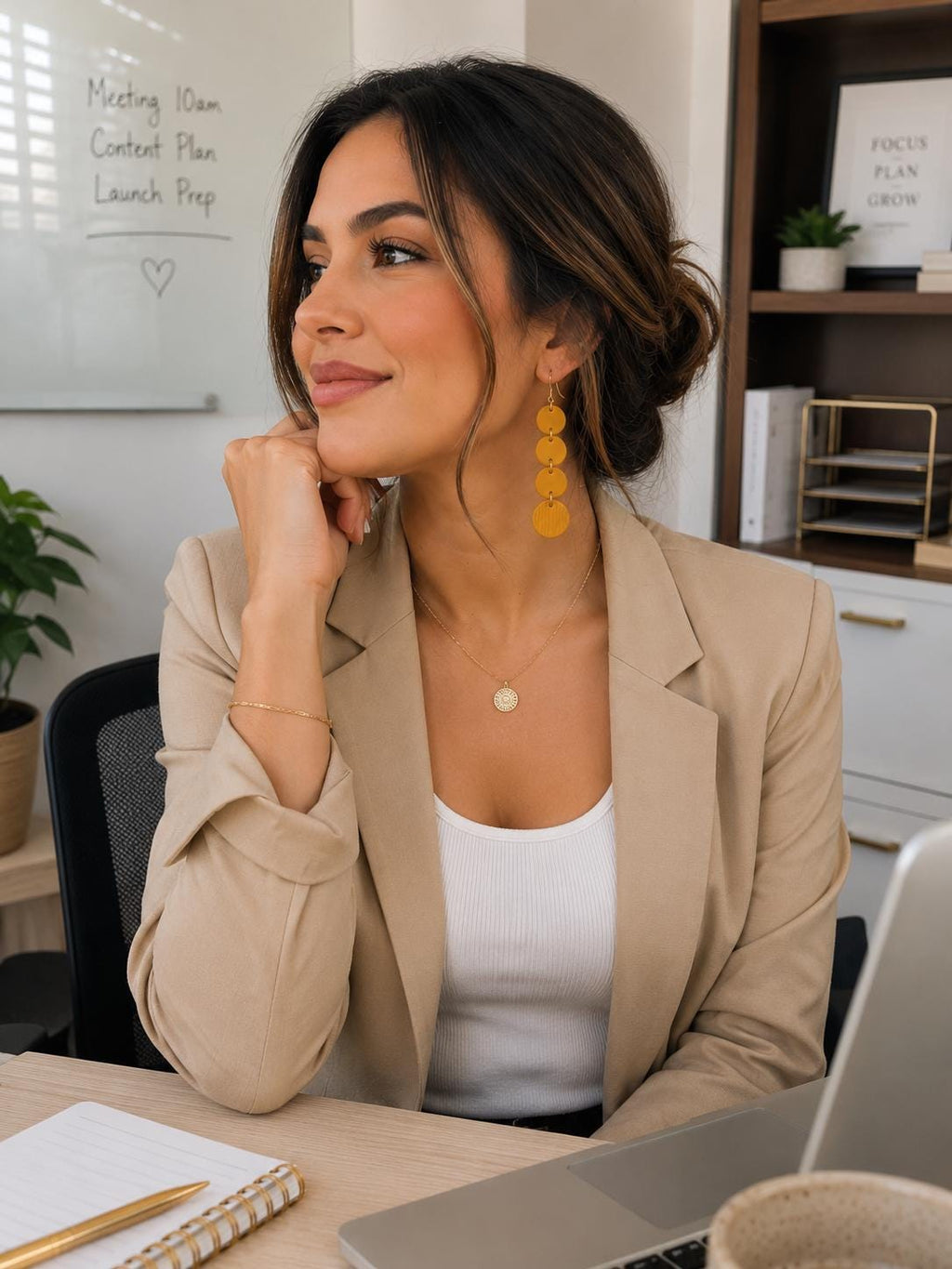 Mustard Disc Earrings | Lightweight Dangle, Gold Stainless Steel Hooks