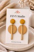 Mustard Polymer Clay Earrings, Modern Geometric Dangle Earrings, Handmade Statement Earrings, Lightweight Gift for Her