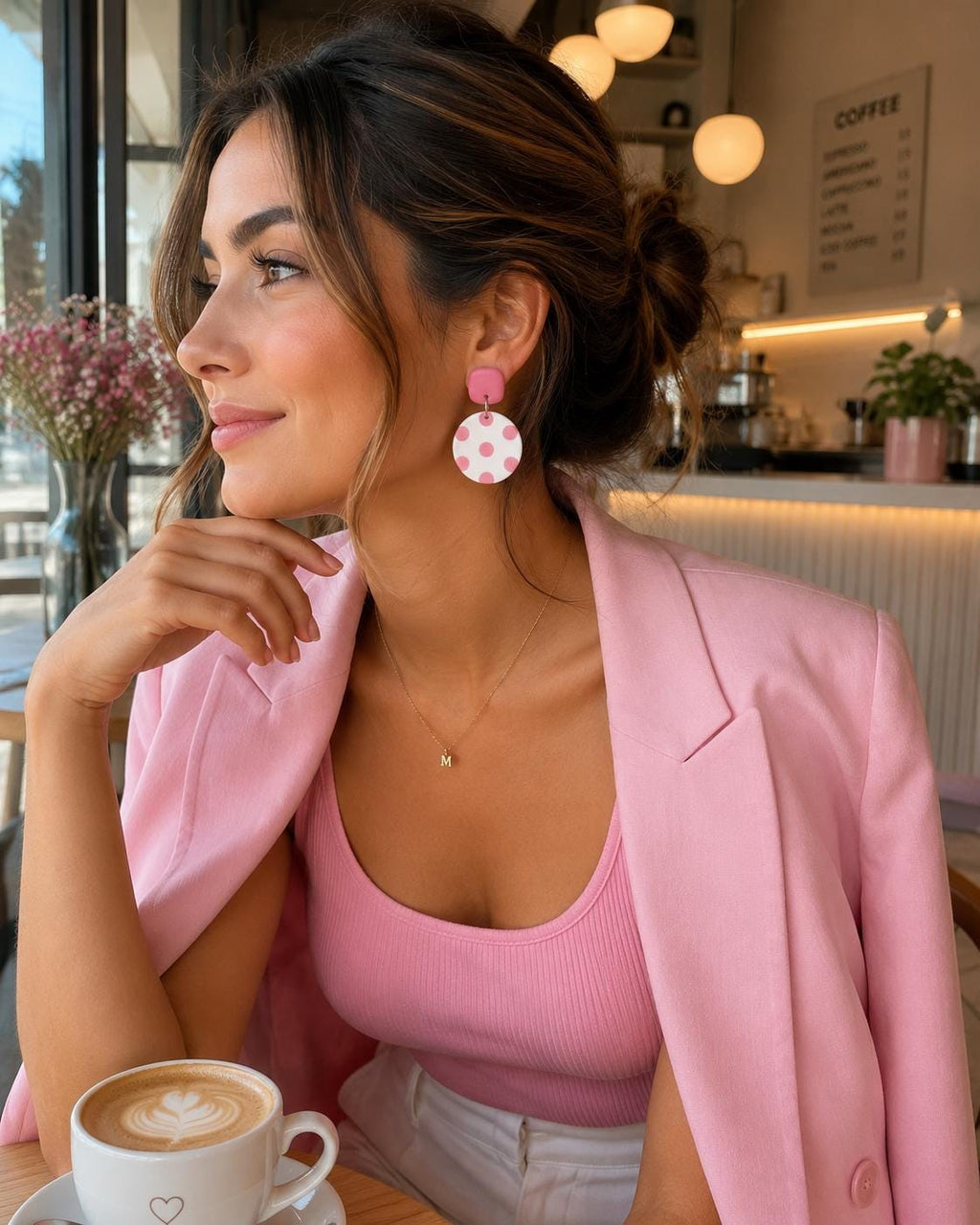 Pink Polka Dot Statement Earrings | Handmade Polymer Clay Dangle Earrings | Lightweight Cute Earrings | Gift for Her