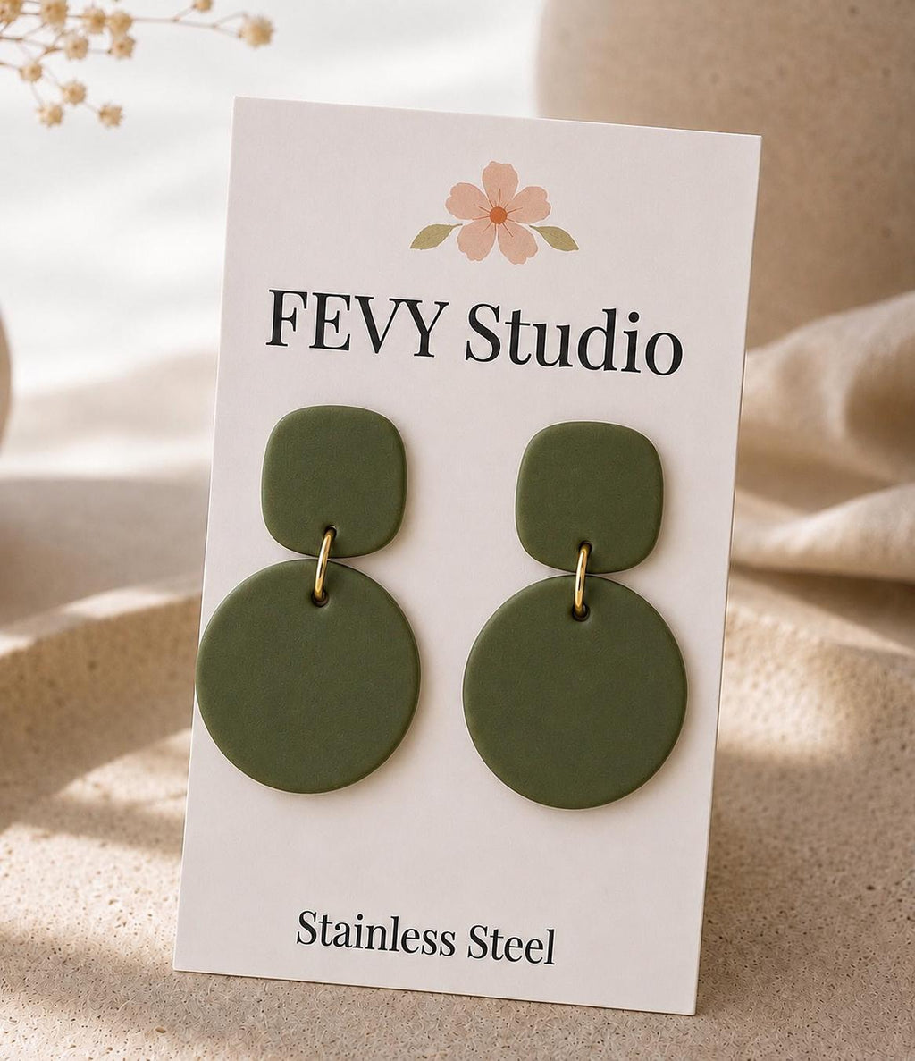 Olive Green Earrings, Moss Green Polymer Clay Earrings, Boho Dangle Earrings, Lightweight Handmade Jewelry, Minimalist Gift for Her