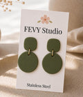 Olive Green Polymer Clay Earrings, Moss Green Statement Earrings, Lightweight Dangle Earrings, Minimalist Boho Jewelry for Women