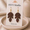 Brown Polymer Clay Statement Earrings, Boho Dangle Earrings for Women, Lightweight Handmade Jewelry, Modern Gift for Her
