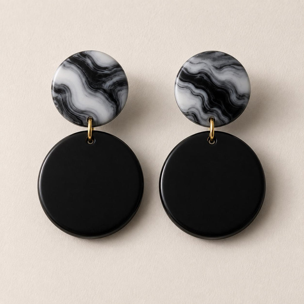 Black & White Marble Statement Earrings | Handmade Polymer Clay Dangle Earrings | Minimalist Modern Jewelry | Gift for Her