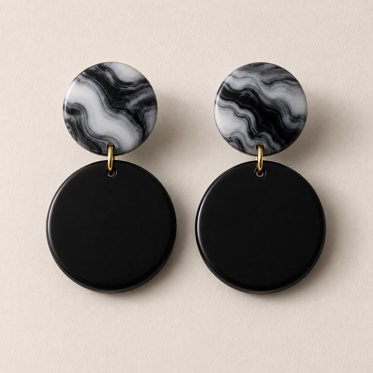 Black & White Marble Statement Earrings | Handmade Polymer Clay Dangle Earrings | Minimalist Modern Jewelry | Gift for Her