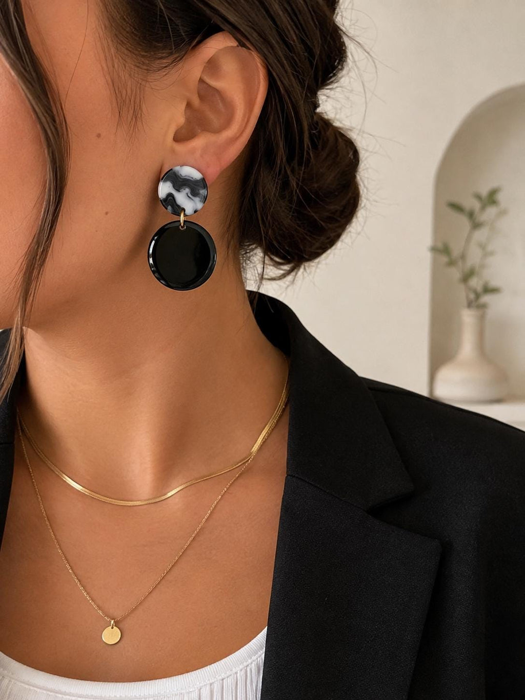 Black & White Marble Statement Earrings | Handmade Polymer Clay Dangle Earrings | Minimalist Modern Jewelry | Gift for Her