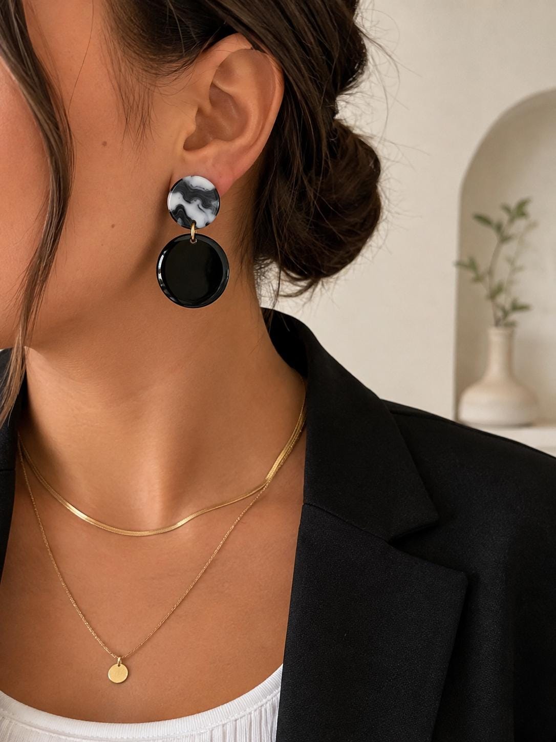 Black & White Marble Statement Earrings | Handmade Polymer Clay Dangle Earrings | Minimalist Modern Jewelry | Gift for Her