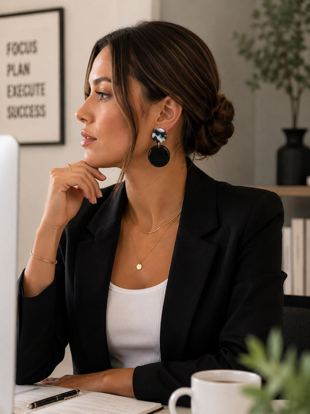 Black & White Marble Statement Earrings | Handmade Polymer Clay Dangle Earrings | Minimalist Modern Jewelry | Gift for Her