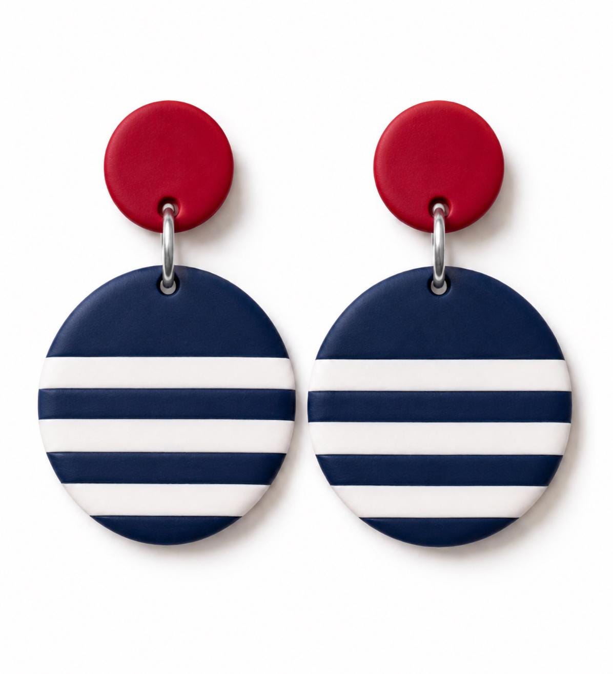 Red White Navy Blue Polymer Clay Earrings, Handmade Statement Dangle Earrings, Lightweight Modern Earrings, Gift for Her