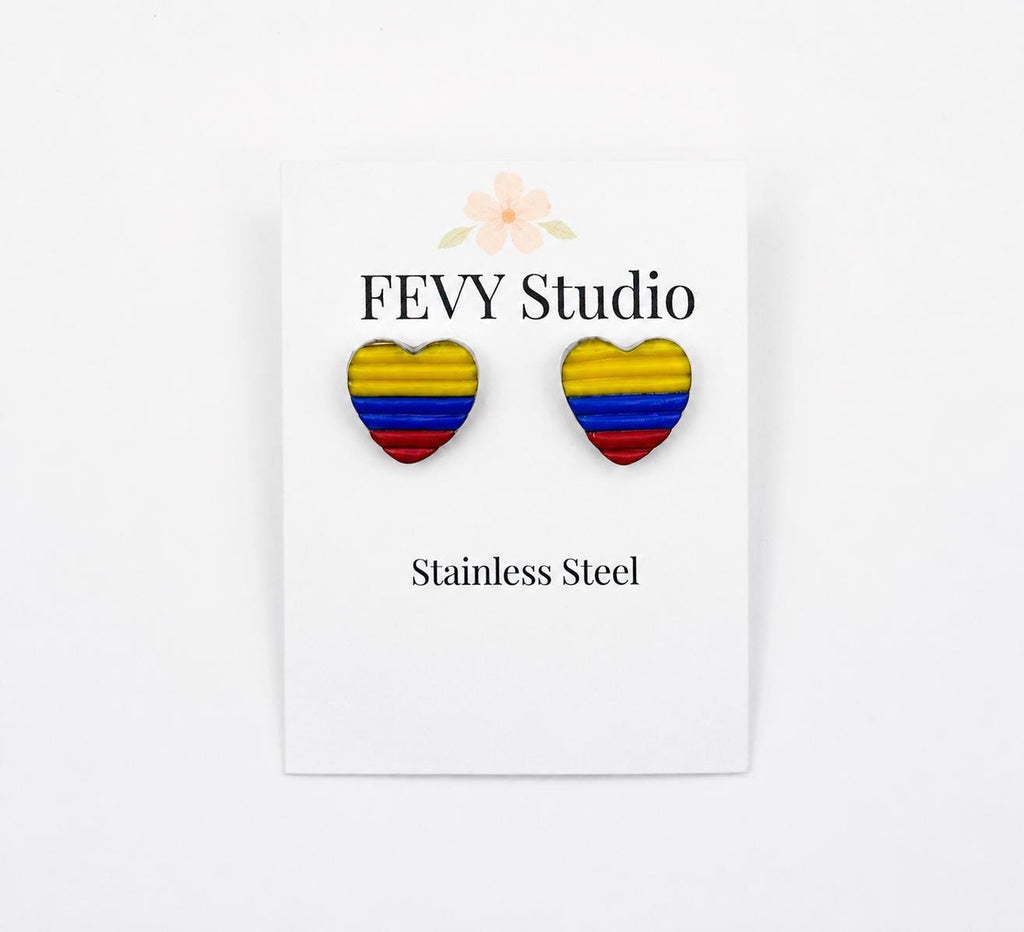 Colombia Heart Earrings, Colombian Flag Earrings, Handmade Polymer Clay Studs, Colombian Jewelry, Colombia Gift, Latina Gift, Heart Stud