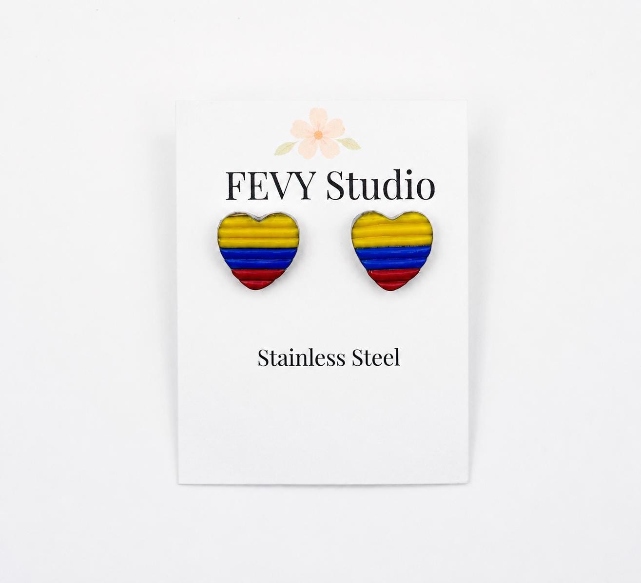 Colombia Heart Earrings, Colombian Flag Earrings, Handmade Polymer Clay Studs, Colombian Jewelry, Colombia Gift, Latina Gift, Heart Stud