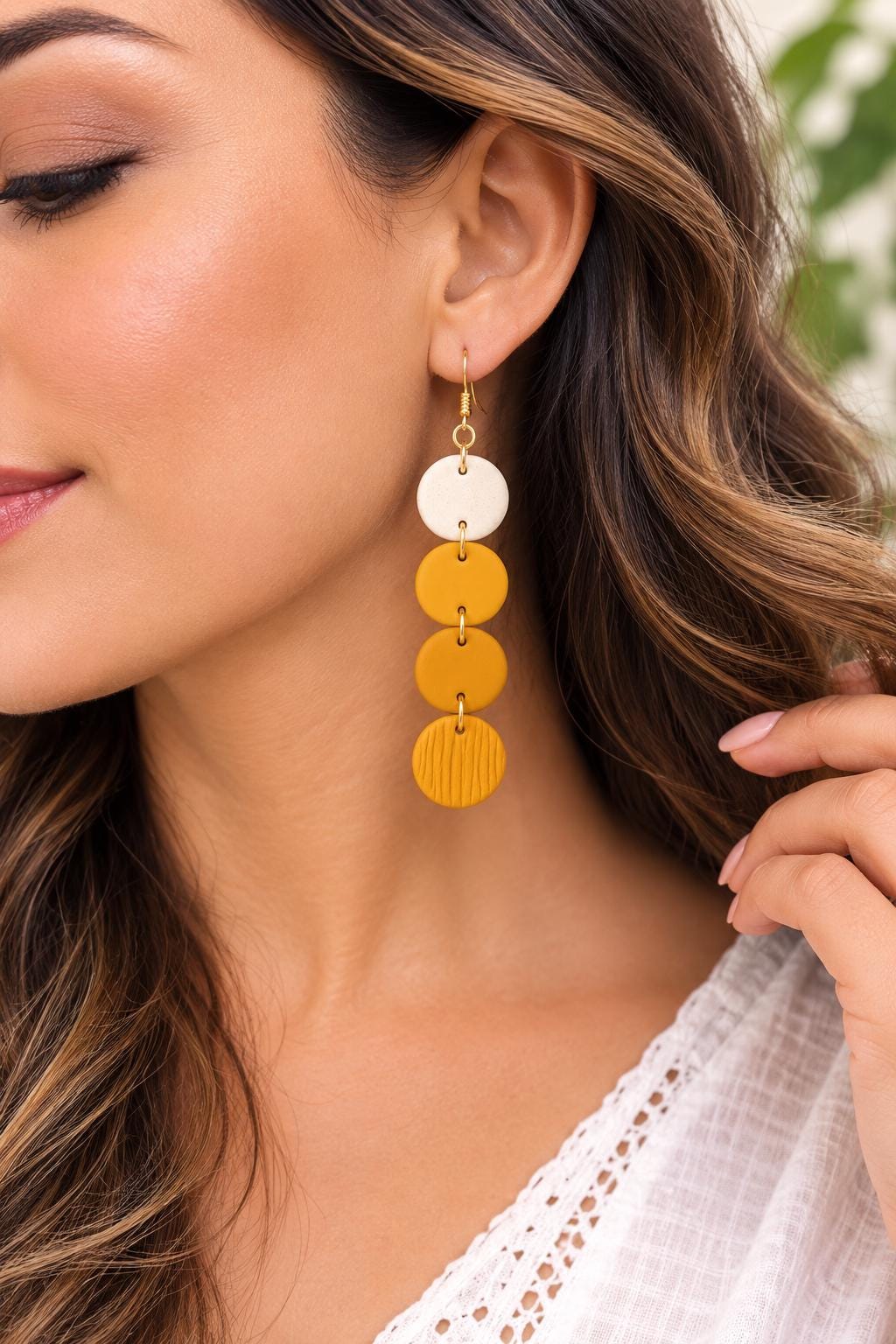 Mustard Disc Earrings | Lightweight Dangle, Gold Stainless Steel Hooks