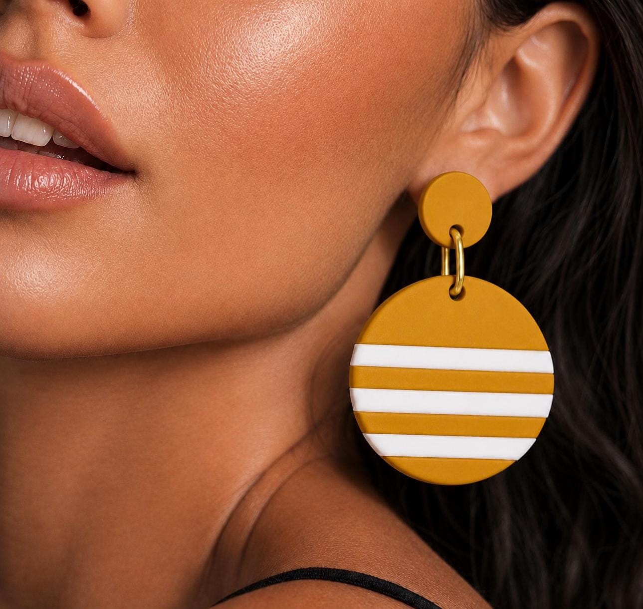 Mustard Statement Earrings, Mustard Polymer Clay Earrings, Modern Geometric Dangle Earrings, Lightweight Handmade Earrings, Gift for Her