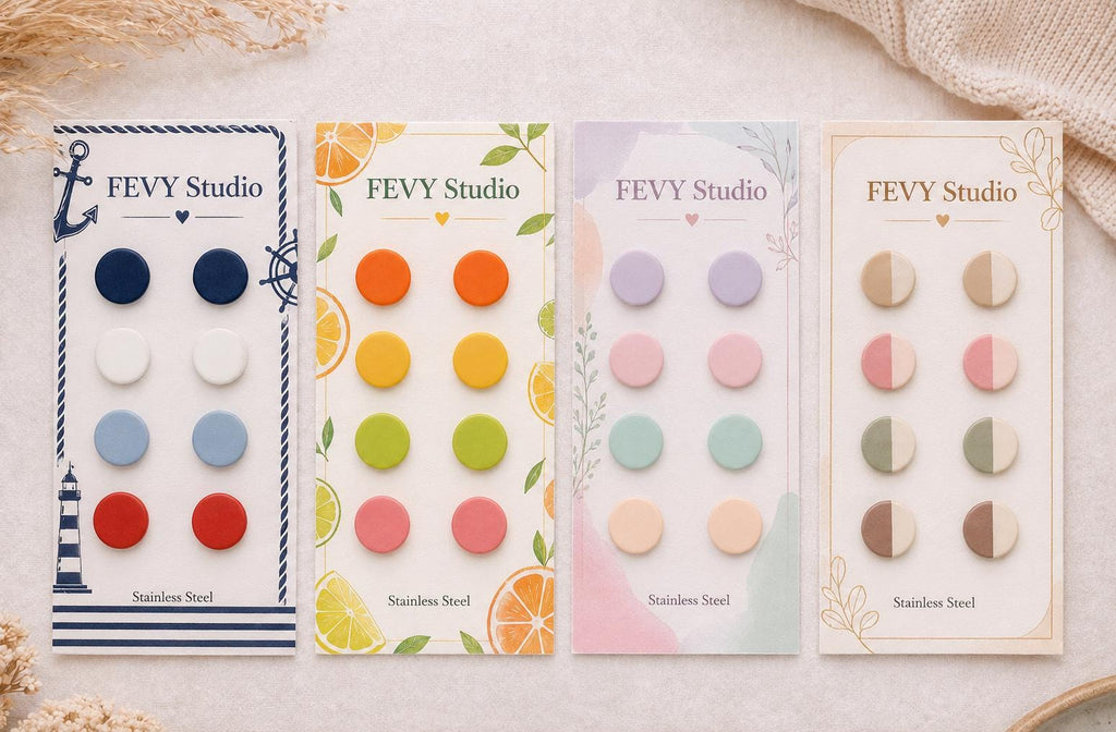 1 cm Stud Earrings Set, Polymer Clay Stud Earrings, Minimalist Earrings, Stainless Steel Studs, Small Earrings, Gift for Her