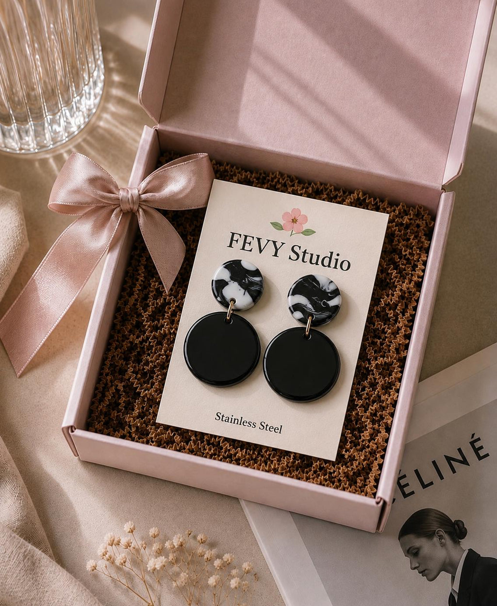 Black & White Marble Statement Earrings | Handmade Polymer Clay Dangle Earrings | Minimalist Modern Jewelry | Gift for Her