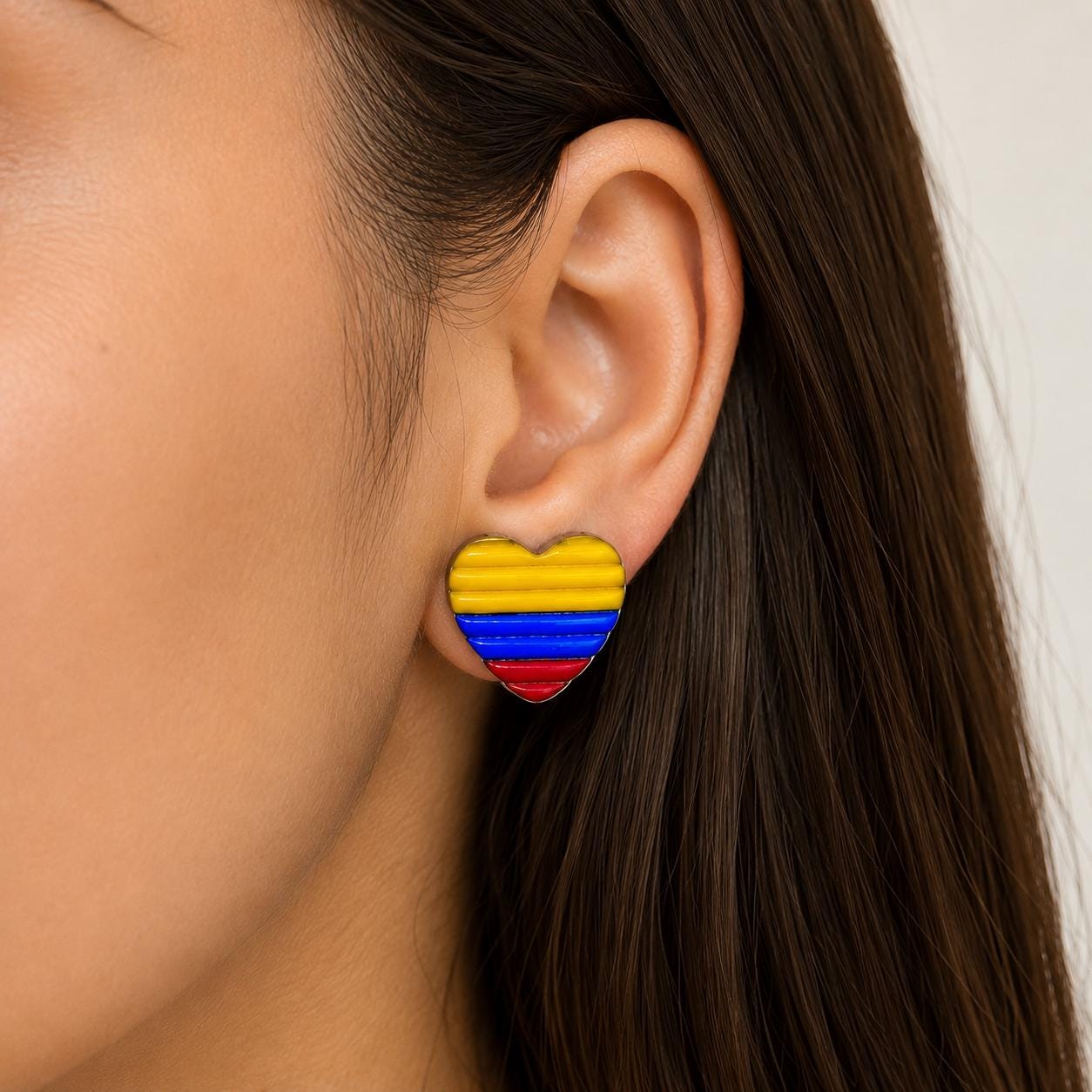 Colombia Heart Earrings, Colombian Flag Earrings, Handmade Polymer Clay Studs, Colombian Jewelry, Colombia Gift, Latina Gift, Heart Stud