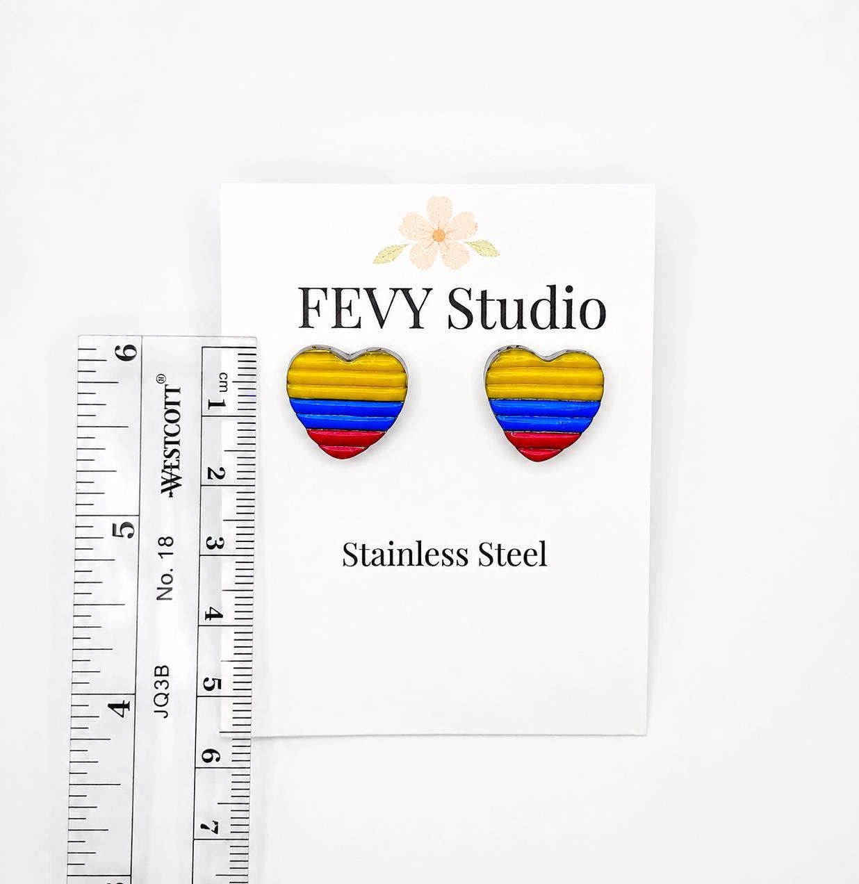 Colombia Heart Earrings, Colombian Flag Earrings, Handmade Polymer Clay Studs, Colombian Jewelry, Colombia Gift, Latina Gift, Heart Stud