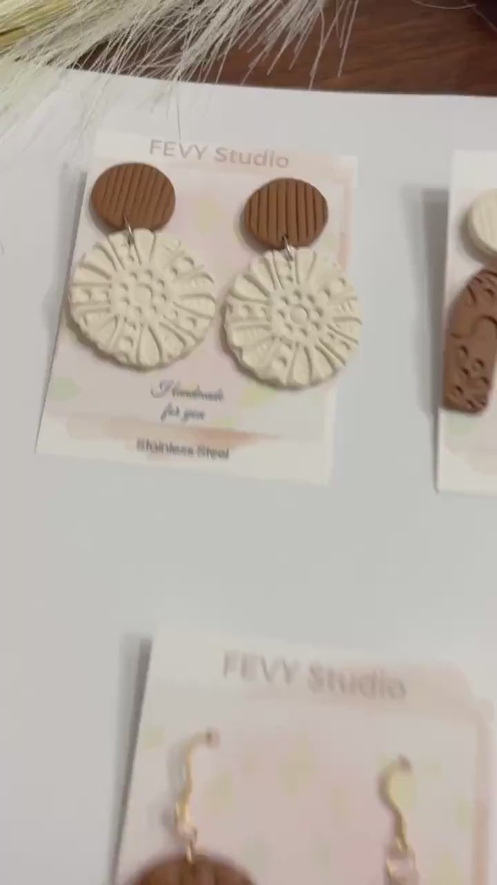 Sage Green Boho Clay Earrings | Textured Polymer Clay Earrings | Handmade Minimalist Dangle Earrings | Neutral Statement Earrings | Gift for