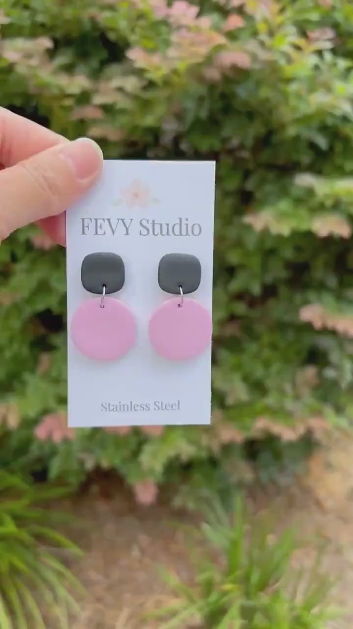 Pink & Mint Green Polymer Clay Earrings | Colorful Dangle Earrings | Lightweight Statement Earrings | Stainless Steel Posts