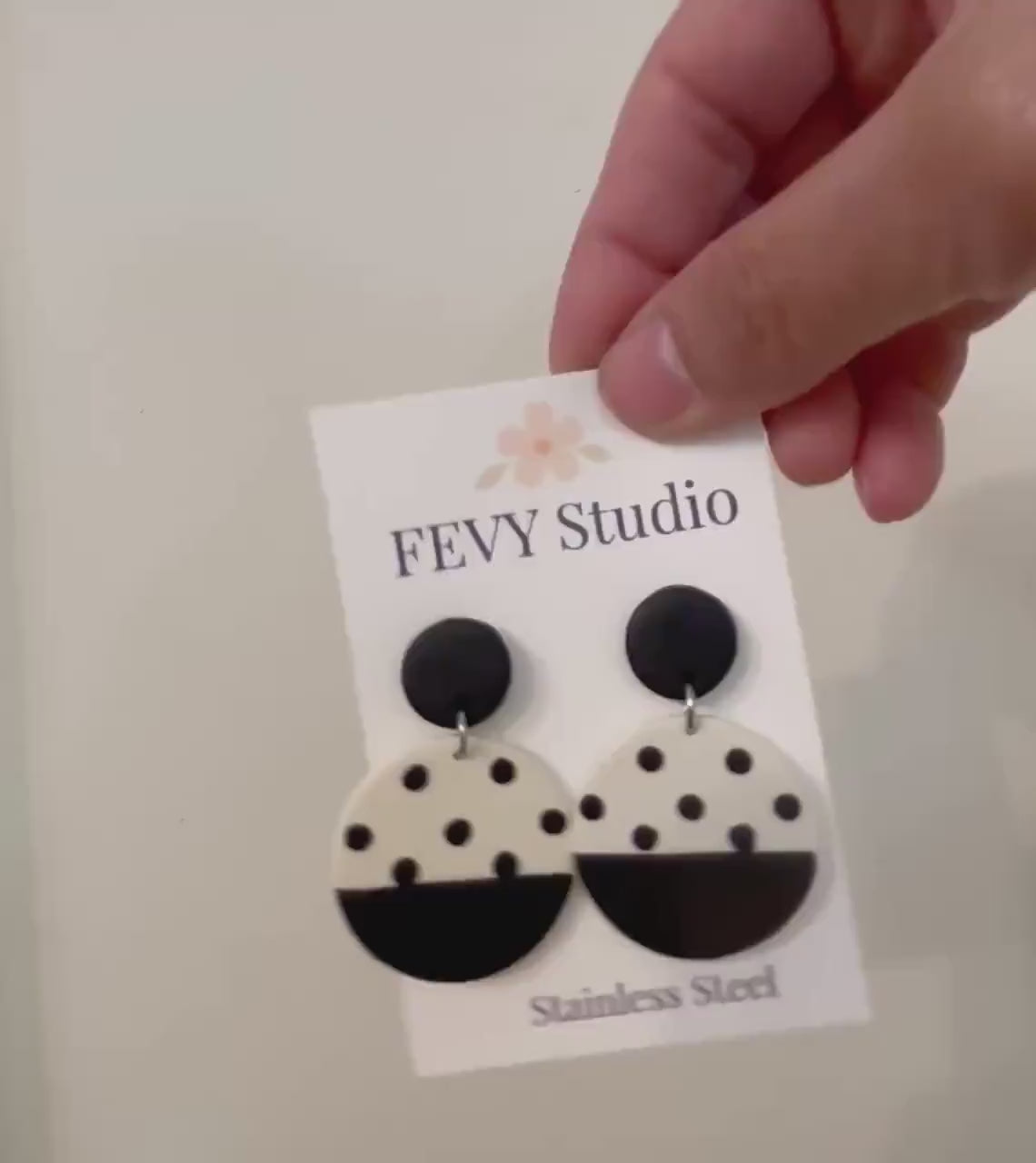 Red White Polka Dot Polymer Clay Dangle Earrings, Modern Handmade Statement Jewelry
