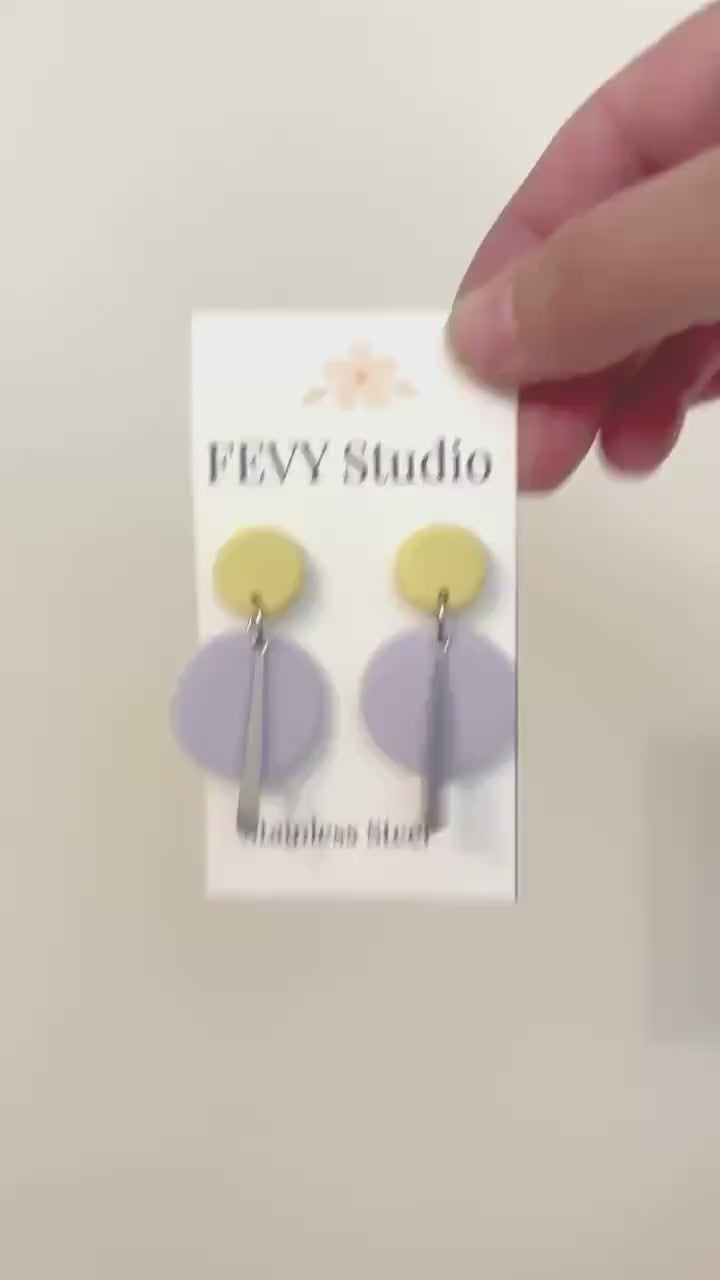 Butter Yellow Lilac Earrings | Pastel Polymer Clay Dangle Earrings | Lightweight Handmade Jewelry | Stainless Steel Gift for Her