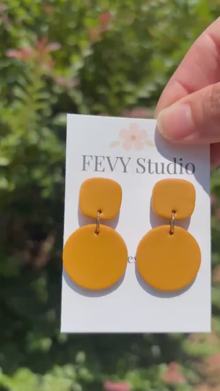 Mustard Yellow Statement Earrings | Minimalist Polymer Clay Dangle Earrings | Lightweight Geometric Earrings | Stainless Steel | Gift