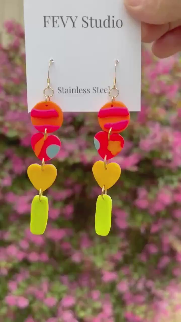 Colorful Polymer Clay Statement Earrings, Modern Artistic Dangle Jewelry, Lightweight Bold Design