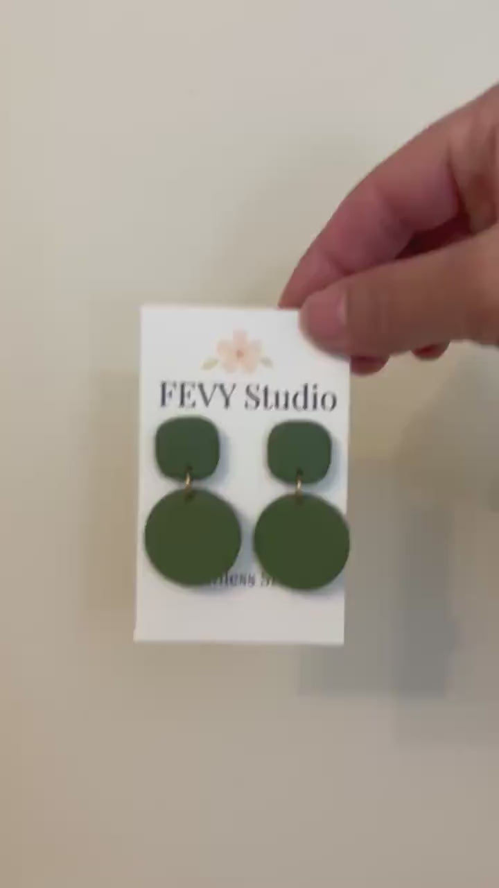 Olive Green Earrings, Moss Green Polymer Clay Earrings, Boho Dangle Earrings, Lightweight Handmade Jewelry, Minimalist Gift for Her