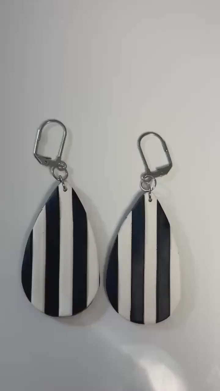 Handmade Pink White Polka Dot Teardrop Earrings, Lightweight Polymer Clay Dangle Jewelry