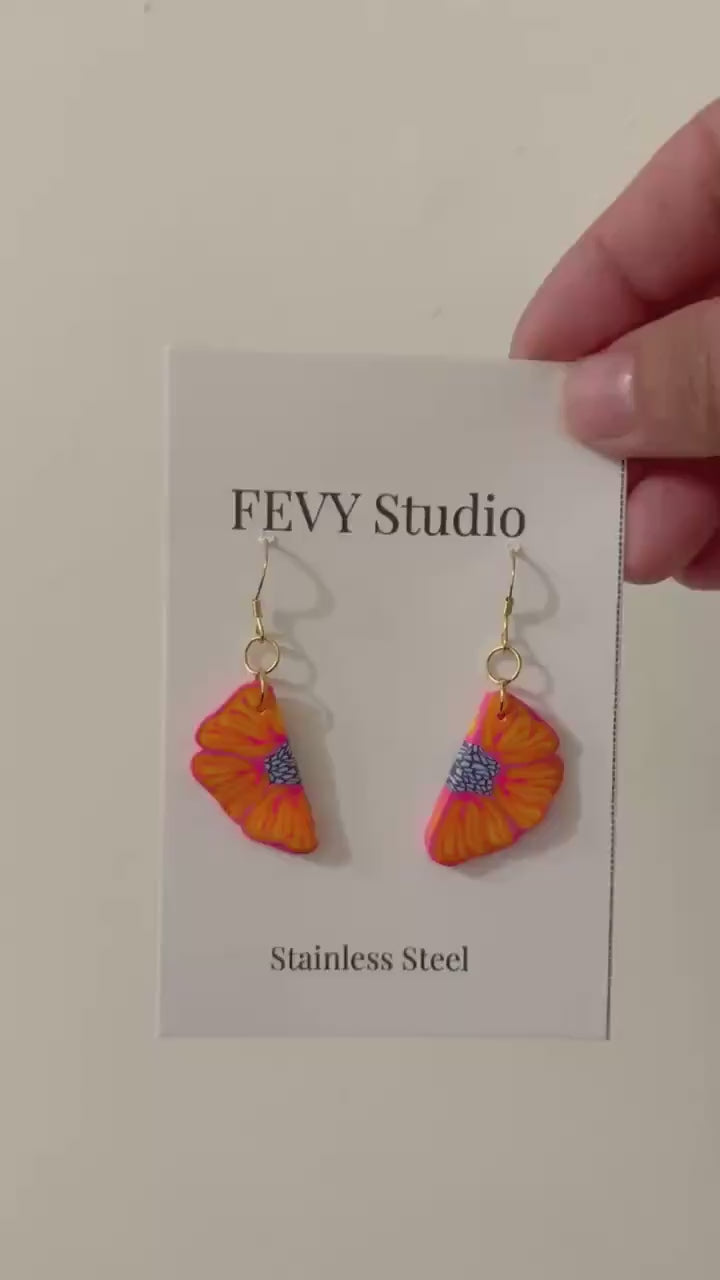 Handmade Tropical Flower Earrings – 18K Gold Plated Hooks, Lightweight Bold Jewelry