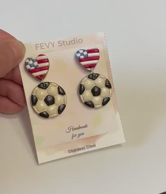 USA Flag Heart Earrings | Patriotic Stud Earrings | 4th of July Jewelry | American Flag Heart Studs | Gift for Her | Handmade Clay