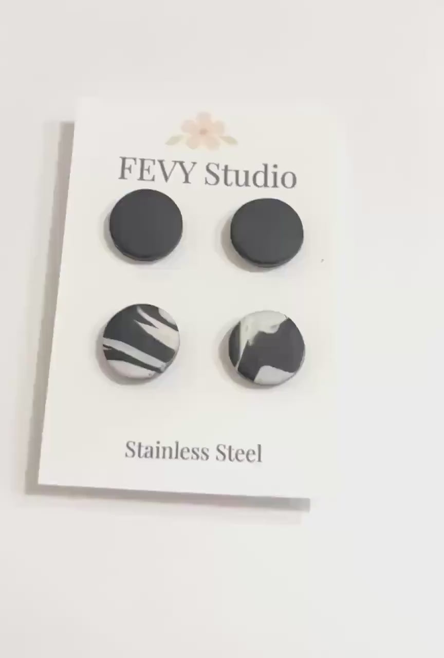 Tomato Red Polymer Clay Stud Earrings Set, Handmade Red & White Marble Studs, Lightweight Stainless Steel Earrings, Gift for Her