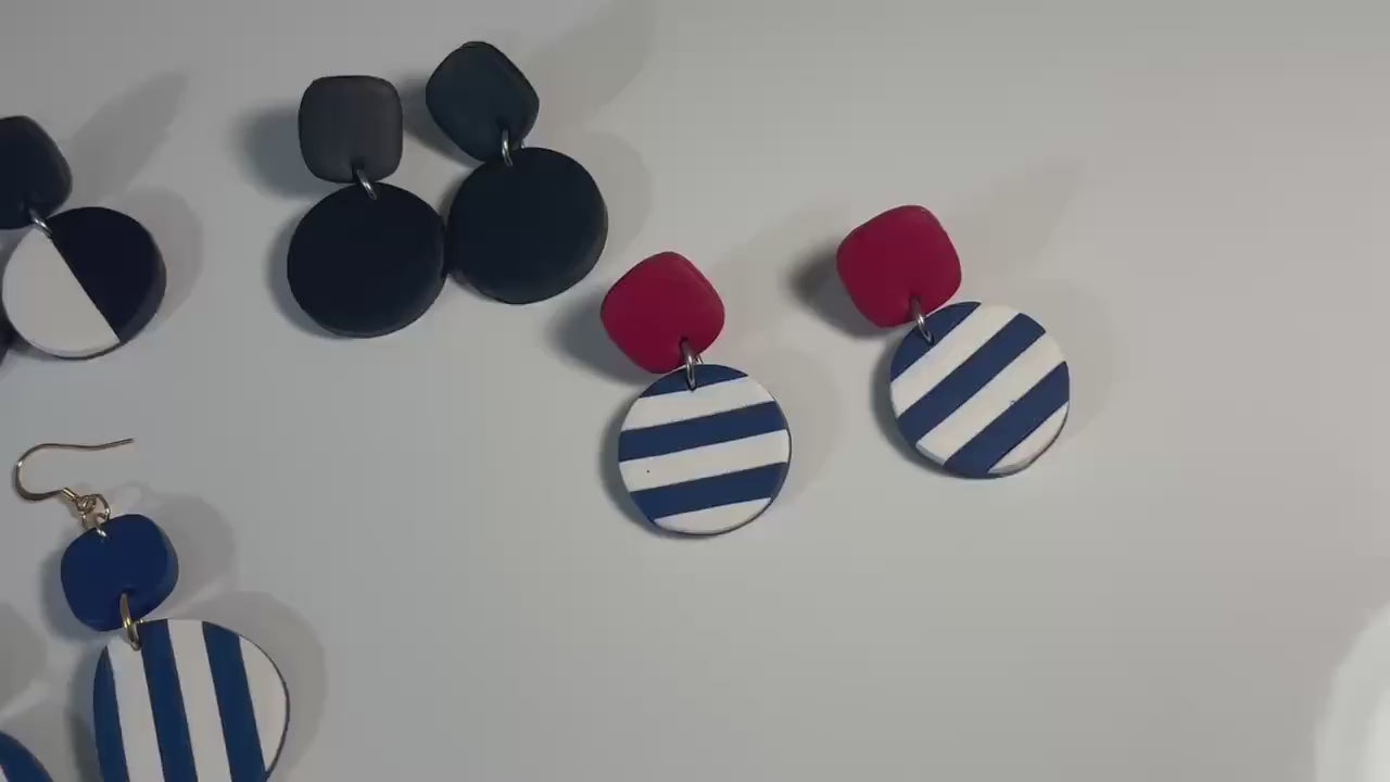 Navy Blue & Black Polymer Clay Earrings | Modern Statement Dangle Earrings | Lightweight Handmade Earrings | Stainless Steel Jewelry
